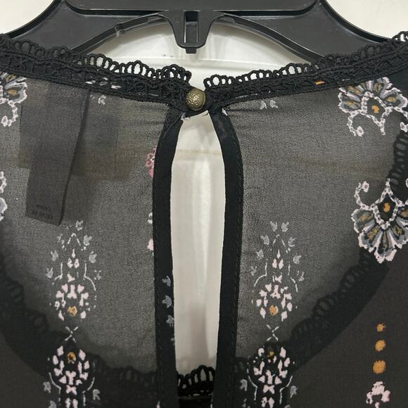 Knox Rose Sheer Black Velvet  Babydoll Balloon Sleeve Blouse Whimsigoth Boho XXL - Picture 9 of 12